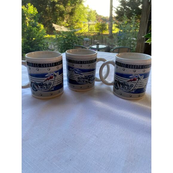 VTG 2005 Set of 3 Orange County Choppers Mugs Ceramic 3.75 in Coffee Biker EUC - Picture 1 of 16
